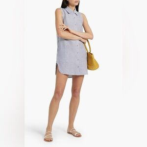ONIA Striped linen and Lyocell-blend mini shirt dress size small